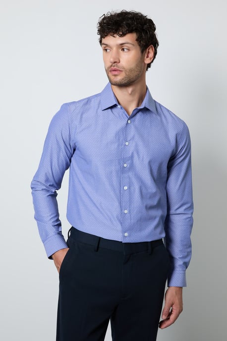 Blue Textured Slim Fit Long Sleeve Shirt - Image 1