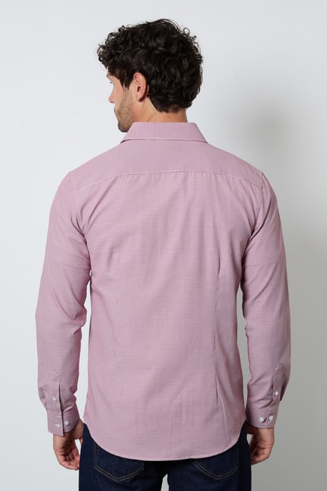 Red Textured Slim Fit Long Sleeve Shirt - Image 3
