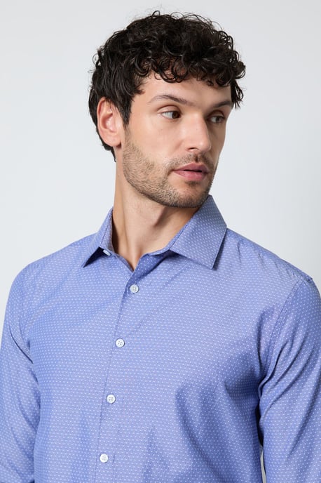 Blue Textured Slim Fit Long Sleeve Shirt - Image 2