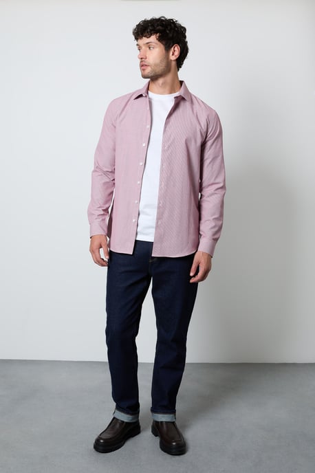Red Textured Slim Fit Long Sleeve Shirt - Image 4