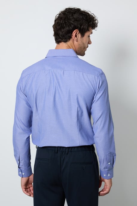 Blue Textured Slim Fit Long Sleeve Shirt - Image 3