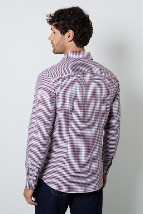 Burgundy Gingham Check Slim Fit Long Sleeve Shirt - Image 3