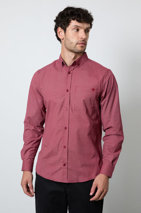 Red Micro Tile Print Long Sleeve Shirt - Image 1
