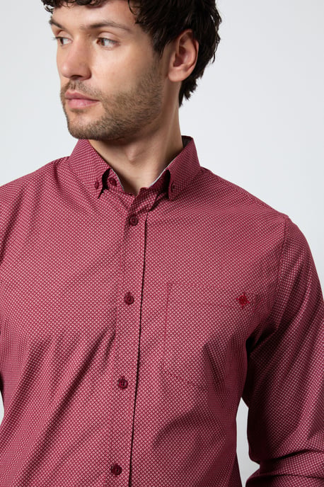 Red Micro Tile Print Long Sleeve Shirt - Image 2