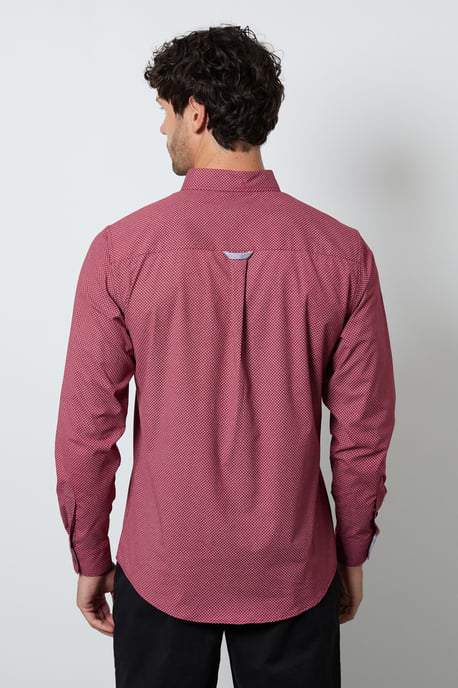 Red Micro Tile Print Long Sleeve Shirt - Image 3