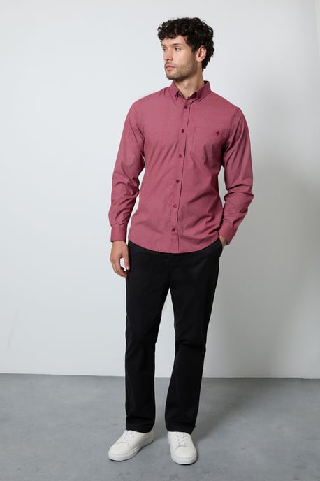 Red Micro Tile Print Long Sleeve Shirt - Image 4