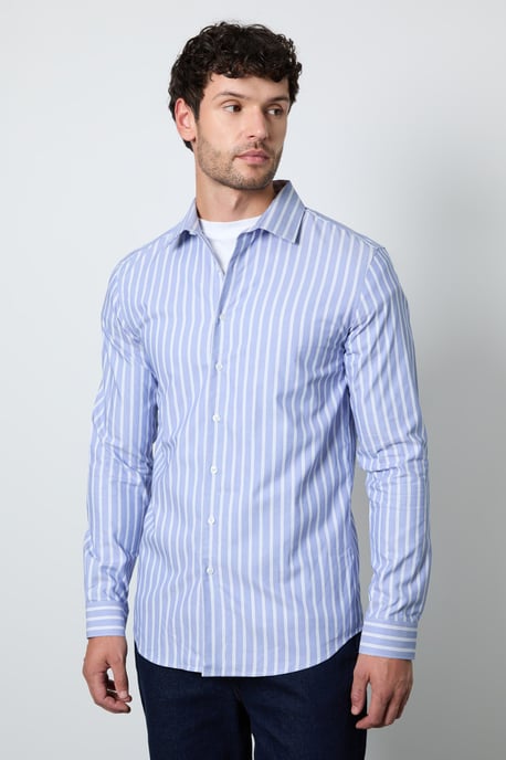 Blue Banker Stripe Slim Fit Long Sleeve Shirt - Image 1