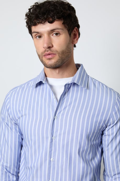 Blue Banker Stripe Slim Fit Long Sleeve Shirt - Image 2