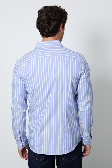Blue Banker Stripe Slim Fit Long Sleeve Shirt - Image 3
