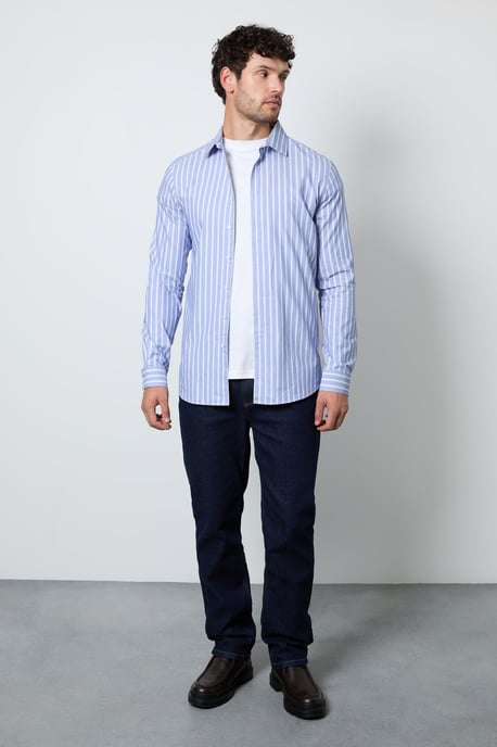 Blue Banker Stripe Slim Fit Long Sleeve Shirt - Image 4