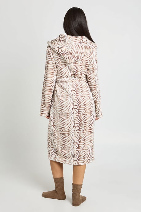Zebra Print Fleece Hooded Long Dressing Gown - Image 2