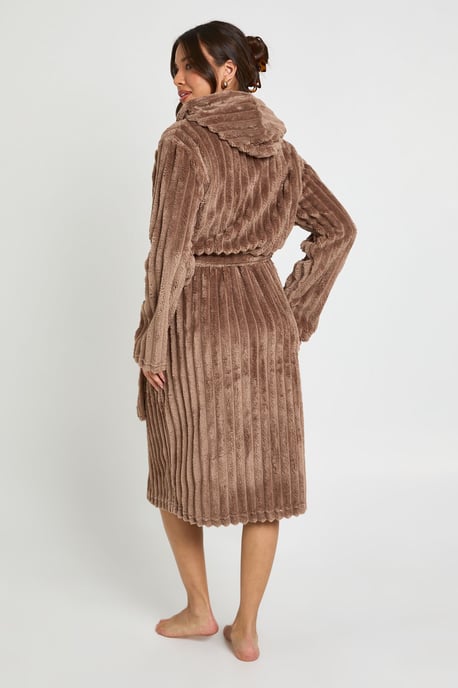 Ribbed Fleece Hooded Long Dressing Gown - Image 2