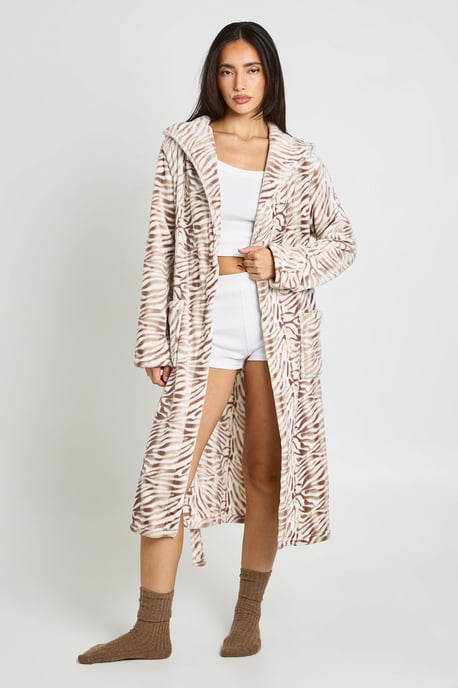 Zebra Print Fleece Hooded Long Dressing Gown - Image 3