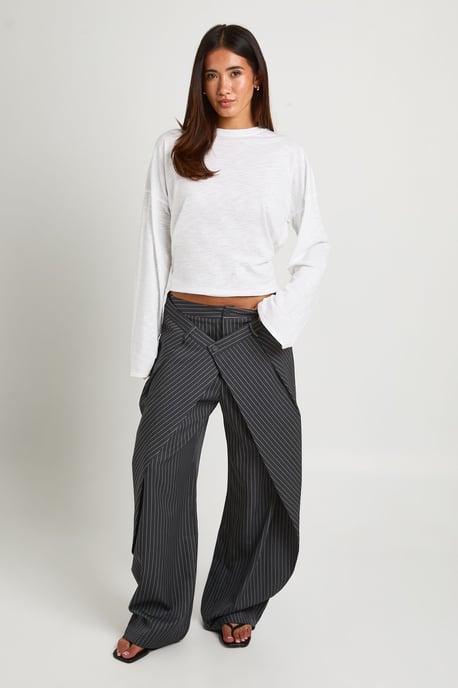 Pinstripe Wrap Over Tailored Trouser - Image 1