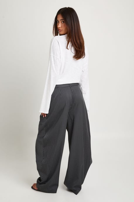 Pinstripe Wrap Over Tailored Trouser - Image 2