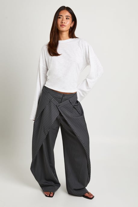 Pinstripe Wrap Over Tailored Trouser - Image 3