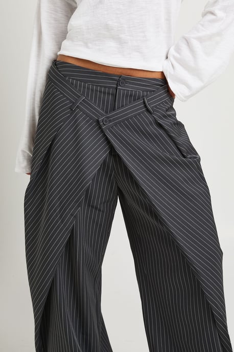 Pinstripe Wrap Over Tailored Trouser - Image 4