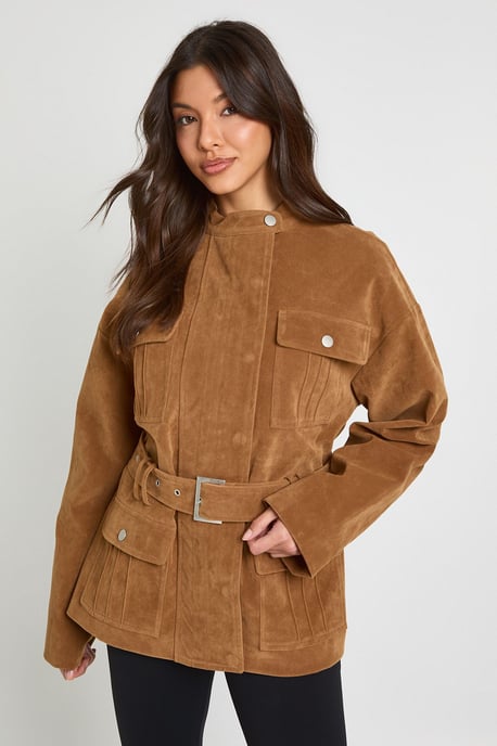 Faux Suede Belted Jacket - Image 1