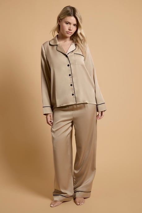 Plain Satin Contrast Binding Nightwear Set - Image 1
