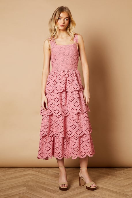 Scallop Trim Broderie Midi Dress - Image 1