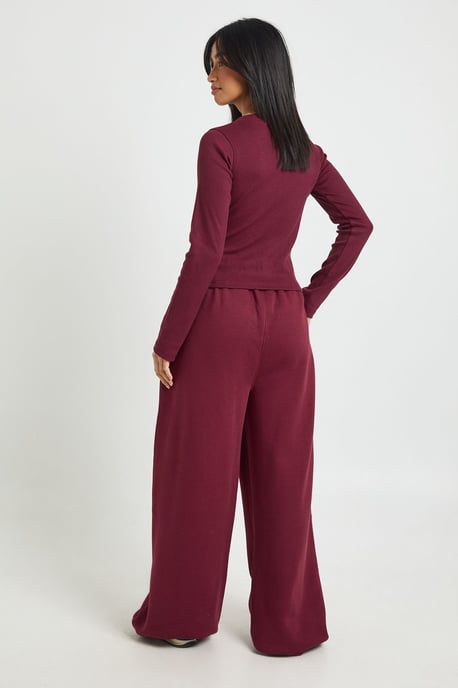 Petite Rib Button Through Long Sleeve Top Tracksuit - Image 2