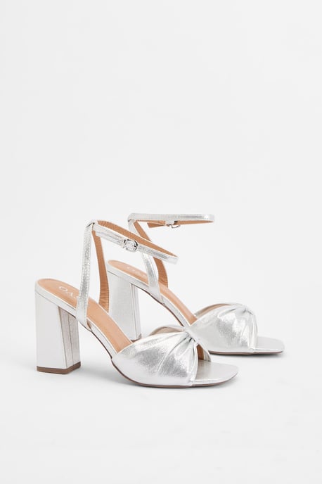 Midyim Metallic Textile Ruched Front High Heel Block Heel Sandals - Image 3