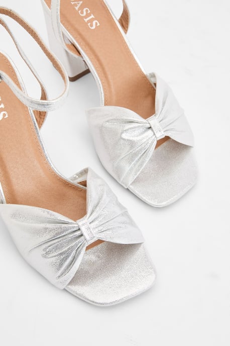 Midyim Metallic Textile Ruched Front High Heel Block Heel Sandals - Image 5