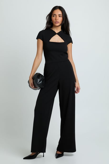 Jersey Crepe High Neck Wide Leg Jumpsuit - Image 1