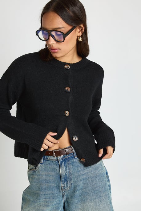 Crew Neck Soft Knit Knitted Cardigan - Image 1