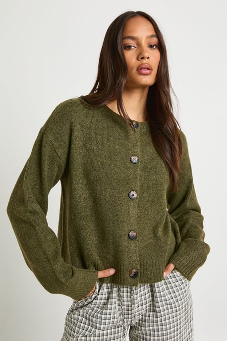 Crew Neck Soft Knit Knitted Cardigan - Image 1