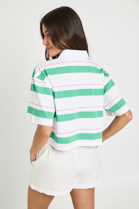 Stripe California Printed Cropped Short Sleeve Rugby Top - Image 2