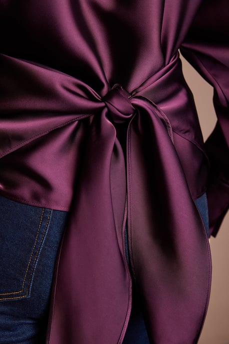 V Neck Satin Wrap Waist Top - Image 4