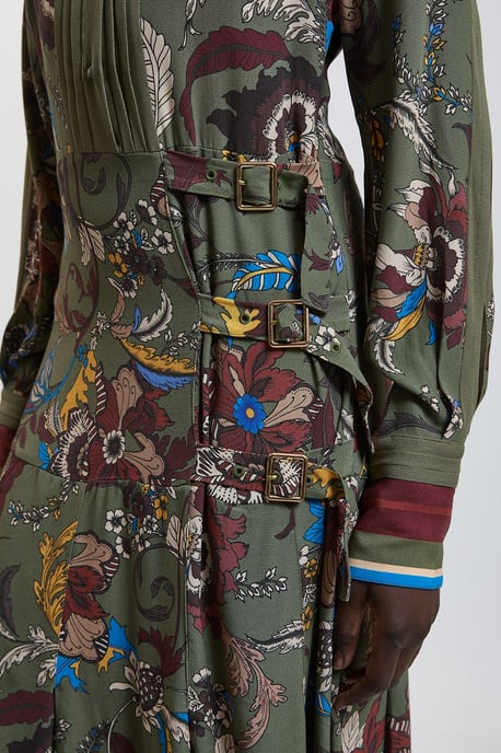 Floral Print Belt Detail Viscose Midi Shirt Dress - Image 2