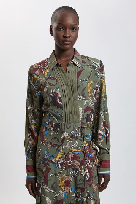 Floral Print Belt Detail Viscose Midi Shirt Dress - Image 4