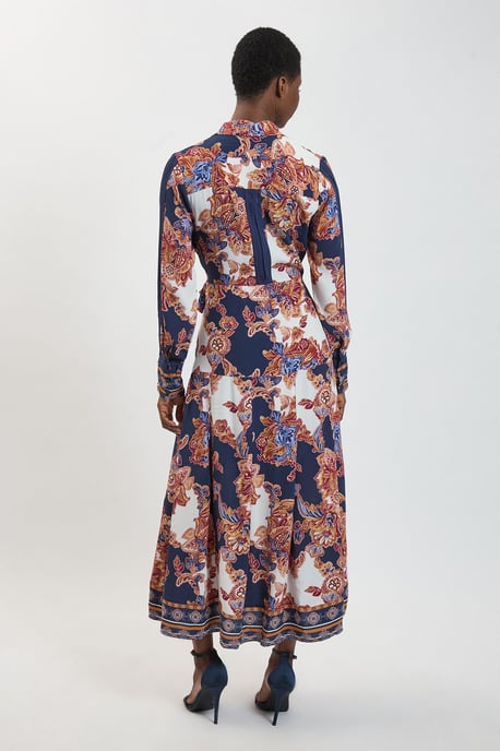 Baroque Print Belt Detail Viscose Midi Shirt Dress - Image 3