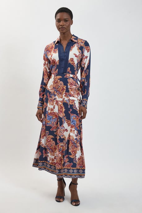 Baroque Print Belt Detail Viscose Midi Shirt Dress - Image 4