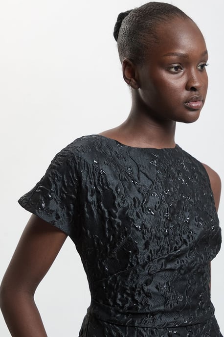 Petite Jacquard Asymmetric Sleeve Midi Dresss - Image 2