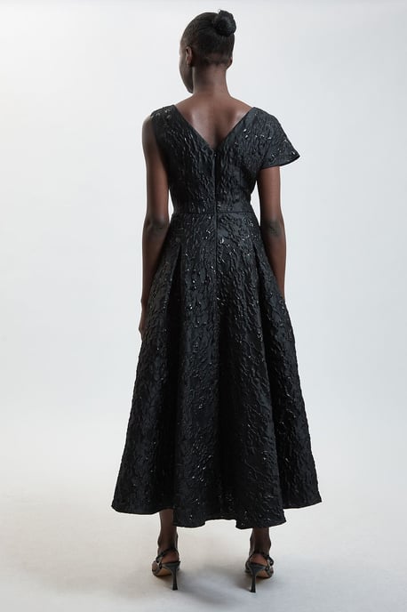 Petite Jacquard Asymmetric Sleeve Midi Dresss - Image 3
