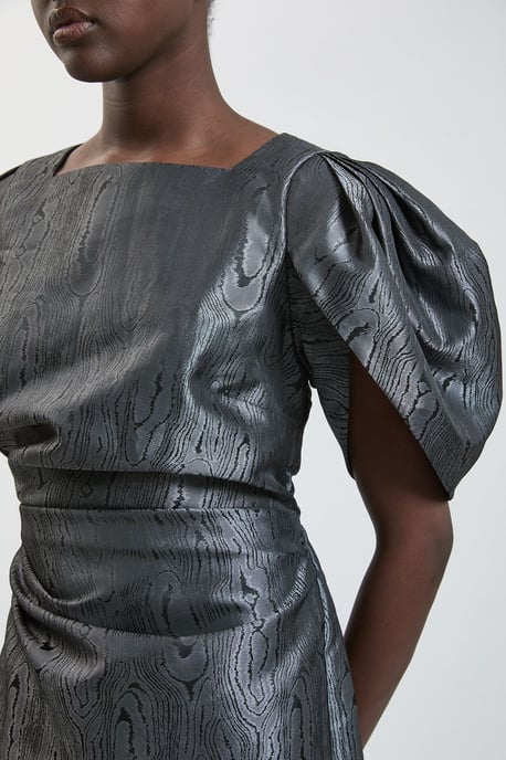 Taffeta Twill Puff Sleeve Midi Dress - Image 4