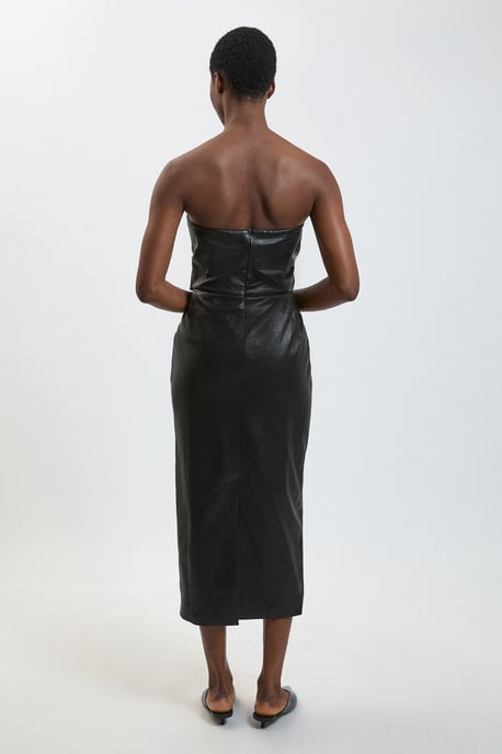 Faux Leather Belted Bandeau Midi Dress - Image 3