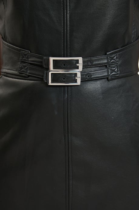 Faux Leather Belted Bandeau Midi Dress - Image 4