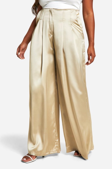 Plus Satin Pleat Detail Tailored Wide Leg Trouser - Image 3