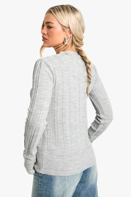 Metallic Silver Thick Rib Knitted Cardigan - Image 2