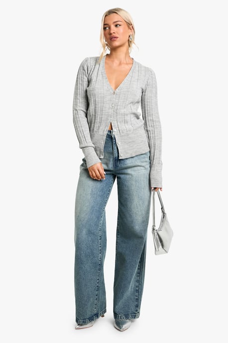 Metallic Silver Thick Rib Knitted Cardigan - Image 3