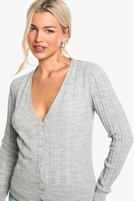 Metallic Silver Thick Rib Knitted Cardigan - Image 4