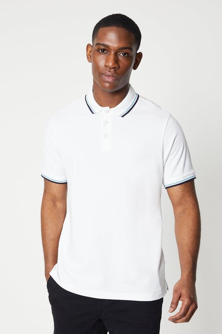 2 Pk Pure Cotton Tipped Polo Shirts White/navy - Image 3