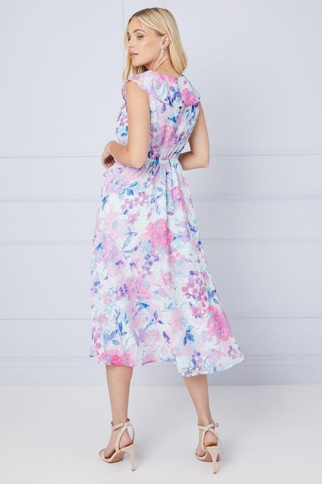 Petite Floral Dobby Ruffle Midi Dress - Image 3