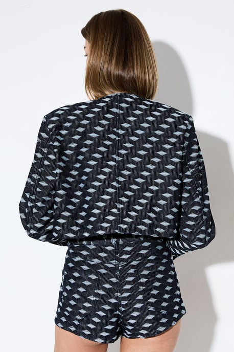 Premium Denim Diamond Textured Denim Trucker Jacket Co-Ord - Image 3