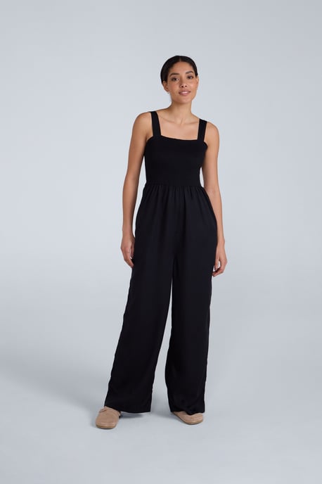 'Astrid' Women's Jumpsuit Relaxed Fit Sleeveless Shirred Bodice Wide Leg Outfit Black - Image 1