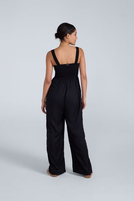 'Astrid' Women's Jumpsuit Relaxed Fit Sleeveless Shirred Bodice Wide Leg Outfit Black - Image 2